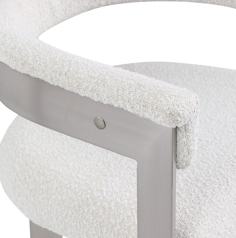 Romeo Boucle Fabric Upholstered Dining Chair in Cream, Set of 2 - 727Cream-C
