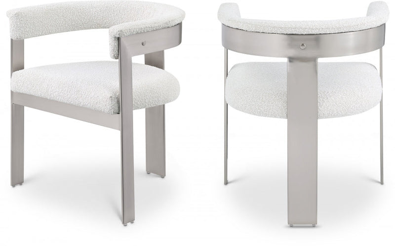 Romeo Boucle Fabric Upholstered Dining Chair in Cream, Set of 2 - 727Cream-C