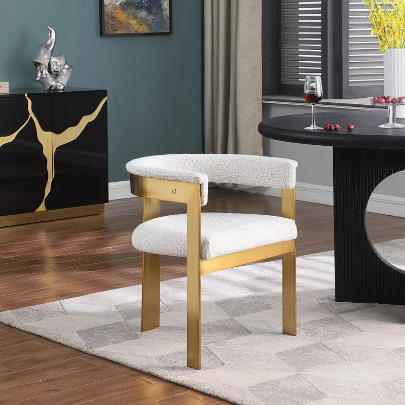 Romeo Boucle Fabric Upholstered Dining Chair in Cream, Set of 2 - 832Cream-C