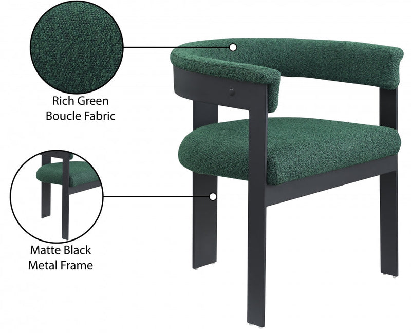 Romeo Boucle Fabric Upholstered Dining Chair in Green, Set of 2 - 471Green-C