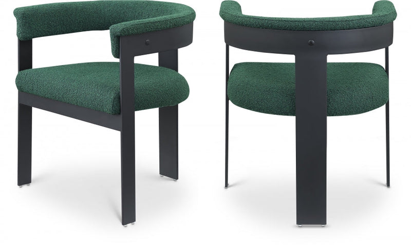 Romeo Boucle Fabric Upholstered Dining Chair in Green, Set of 2 - 471Green-C