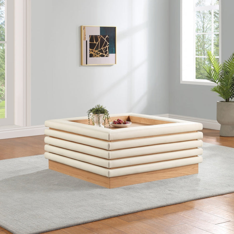 Rory Vegan Leather And Oak Veneer Coffee Table in Cream - 210Cream-CT