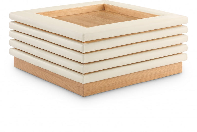 Rory Vegan Leather And Oak Veneer Coffee Table in Cream - 210Cream-CT