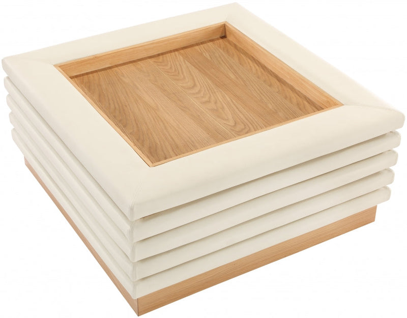 Rory Vegan Leather And Oak Veneer Coffee Table in Cream - 210Cream-CT