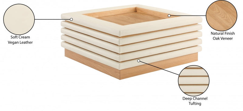 Rory Vegan Leather And Oak Veneer Coffee Table in Cream - 210Cream-CT
