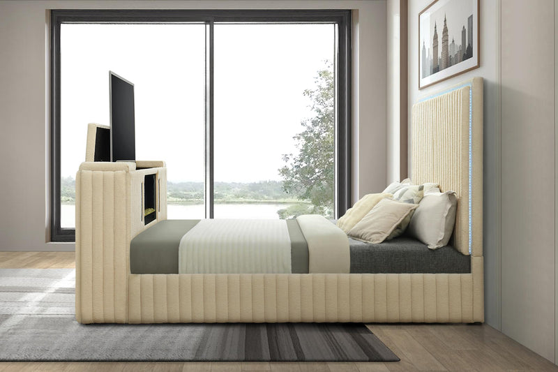 Rosalie King Bed W/ TV Stand & Fireplace (Beige) - B843-King