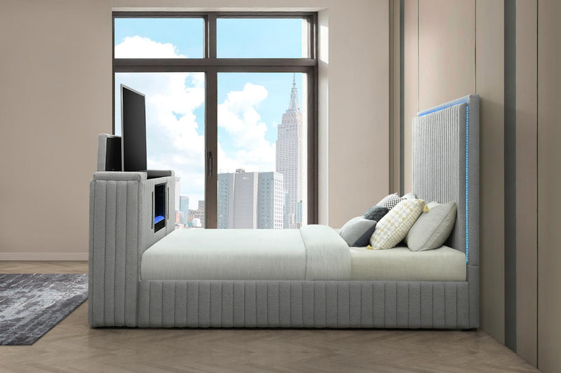 Rosalie King Bed W/ TV Stand & Fireplace (Grey) - B842-King