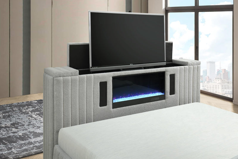 Rosalie King Bed W/ TV Stand & Fireplace (Grey) - B842-King