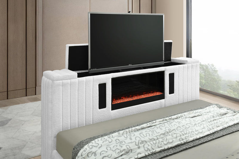 Rosalie King Bed W/ TV Stand & Fireplace (White) - B841-King