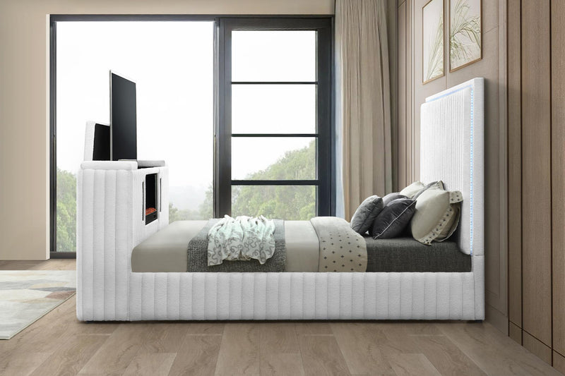 Rosalie Queen Bed W/ TV Stand & Fireplace (White) - B841-Queen