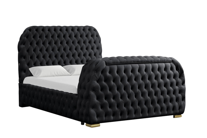 Rose - Black Upholstered Queen Bed with TV Lift, Bluetooth speaker and USB Type C - B140-Q-Bed
