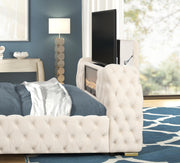 Rose - Cream Upholstered King Bed with TV Lift, Bluetooth speaker and USB Type C - B142-K-Bed