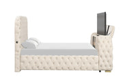 Rose - Cream Upholstered King Bed with TV Lift, Bluetooth speaker and USB Type C - B142-K-Bed
