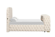Rose - Cream Upholstered King Bed with TV Lift, Bluetooth speaker and USB Type C - B142-K-Bed