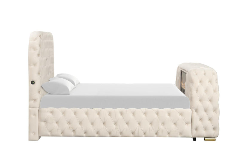 Rose - Cream Upholstered King Bed with TV Lift, Bluetooth speaker and USB Type C - B142-K-Bed