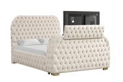 Rose - Cream Upholstered King Bed with TV Lift, Bluetooth speaker and USB Type C - B142-K-Bed