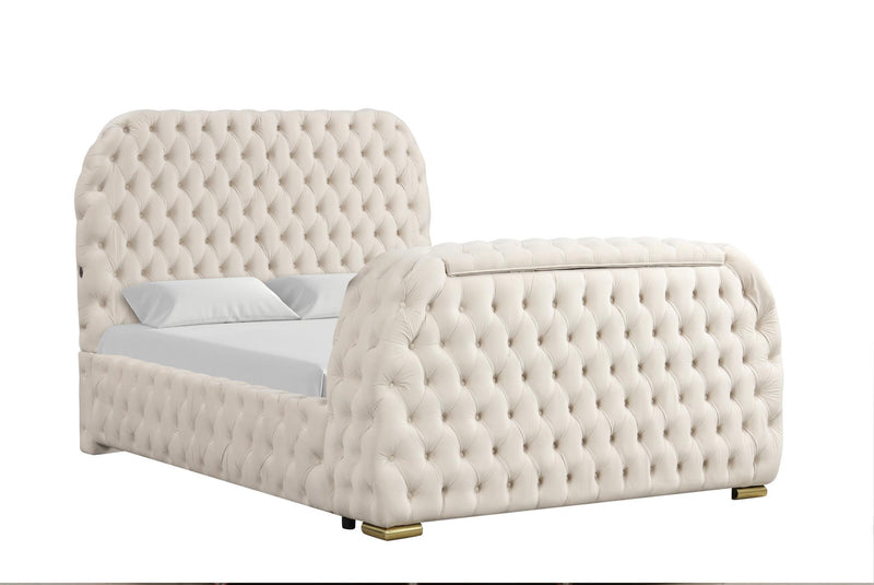 Rose - Cream Upholstered King Bed with TV Lift, Bluetooth speaker and USB Type C - B142-K-Bed