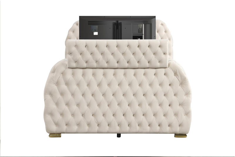Rose - Cream Upholstered King Bed with TV Lift, Bluetooth speaker and USB Type C - B142-K-Bed
