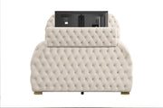 Rose - Cream Upholstered Queen Bed with TV Lift, Bluetooth speaker and USB Type C - B142-Q-Bed