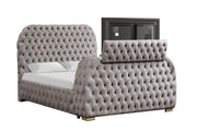 Rose - Gray Upholstered King Bed with TV Lift, Bluetooth speaker and USB Type C - B141-K-Bed