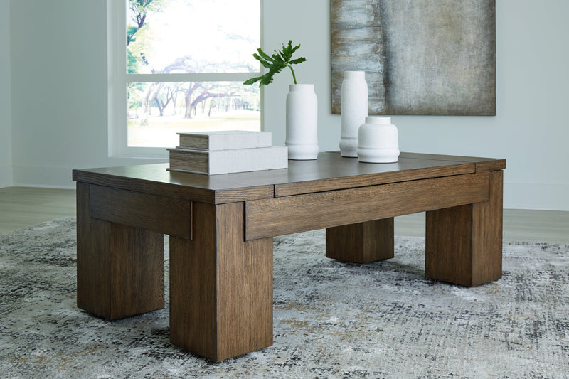 Rosswain Coffee Table with 2 End Tables in Warm Brown - PKG018509