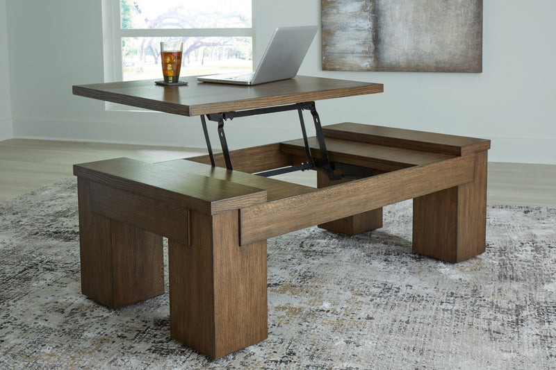 Rosswain Coffee Table with 2 End Tables in Warm Brown - PKG018509