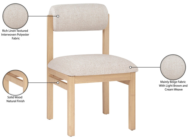 Roundhill Linen Textured Fabric Upholstered Dining Chair in Beige, Set of 2 - 11051Beige-C
