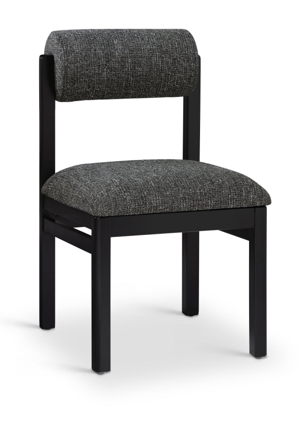 Roundhill Linen Textured Fabric Upholstered Dining Chair in Black, Set of 2 - 11053Black-C