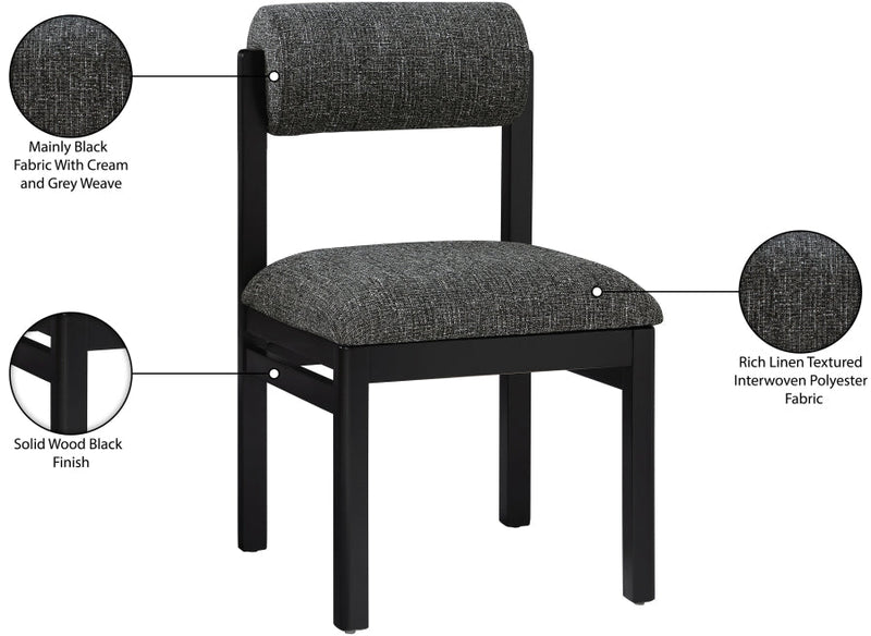 Roundhill Linen Textured Fabric Upholstered Dining Chair in Black, Set of 2 - 11053Black-C