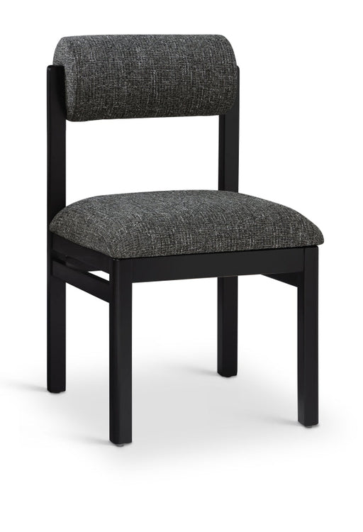 Roundhill Linen Textured Fabric Upholstered Dining Chair in Black, Set of 2 - 11053Black-C