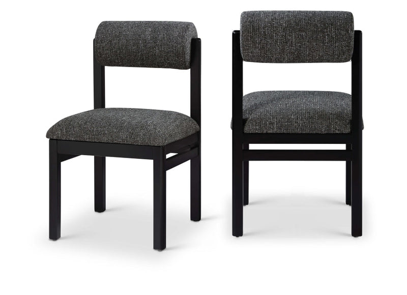 Roundhill Linen Textured Fabric Upholstered Dining Chair in Black, Set of 2 - 11053Black-C
