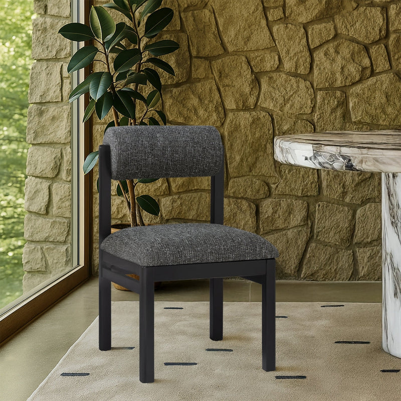 Roundhill Linen Textured Fabric Upholstered Dining Chair in Black, Set of 2 - 11053Black-C
