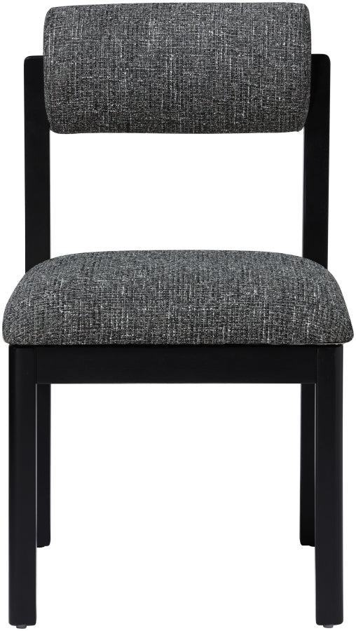 Roundhill Linen Textured Fabric Upholstered Dining Chair in Black, Set of 2 - 11053Black-C