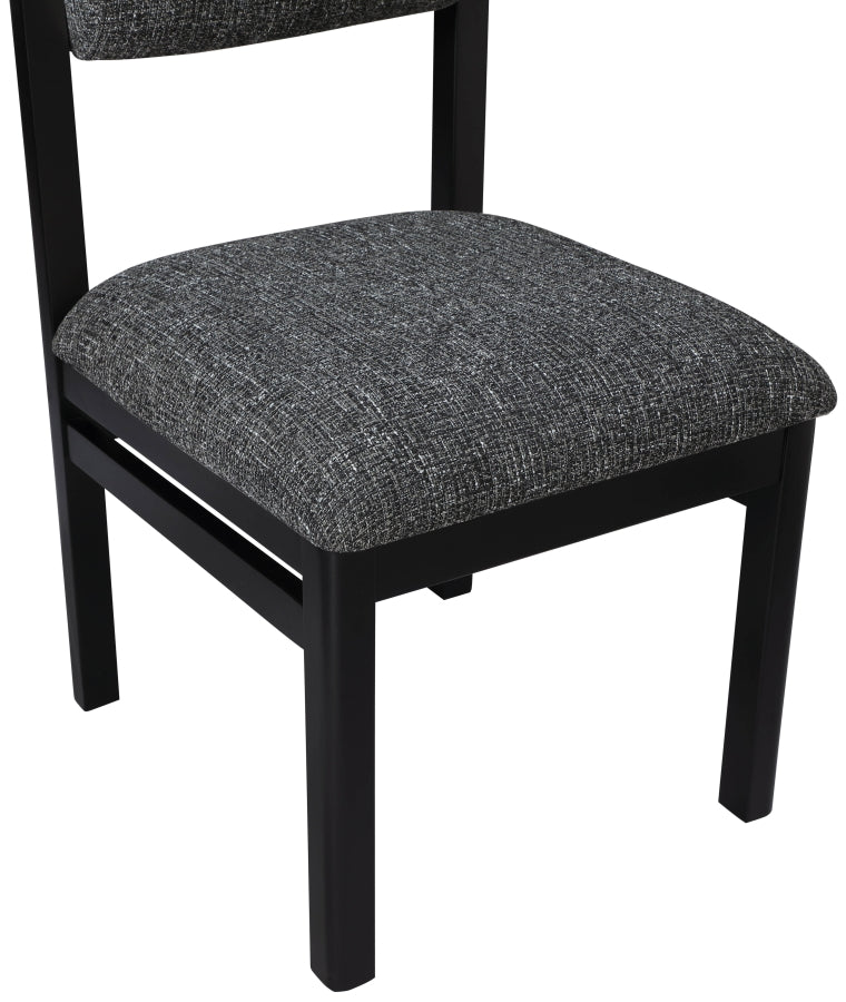 Roundhill Linen Textured Fabric Upholstered Dining Chair in Black, Set of 2 - 11053Black-C