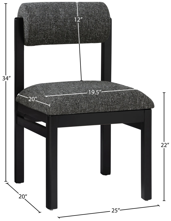 Roundhill Linen Textured Fabric Upholstered Dining Chair in Black, Set of 2 - 11053Black-C