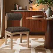 Roundhill Linen Textured Fabric Upholstered Dining Chair in Brown, Set of 2 - 11051Brown-C