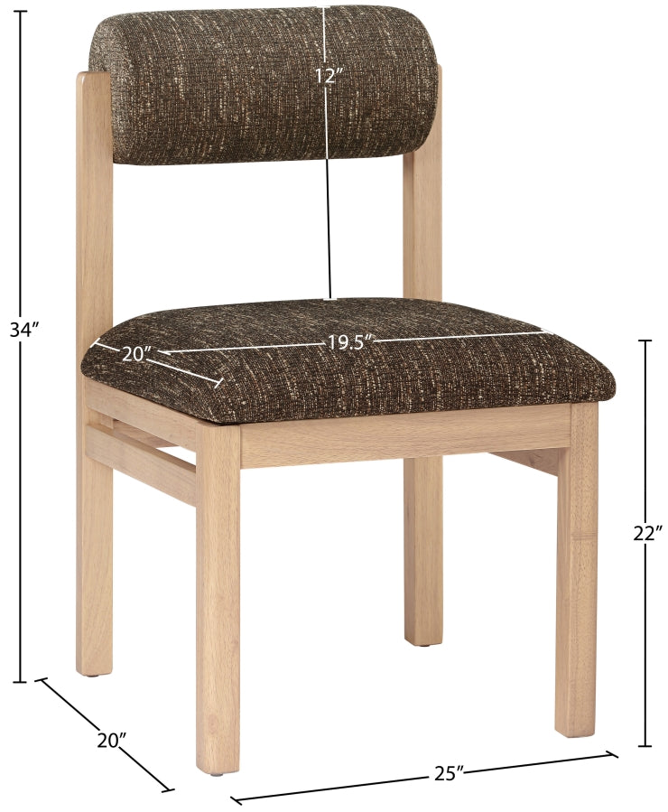 Roundhill Linen Textured Fabric Upholstered Dining Chair in Brown, Set of 2 - 11051Brown-C
