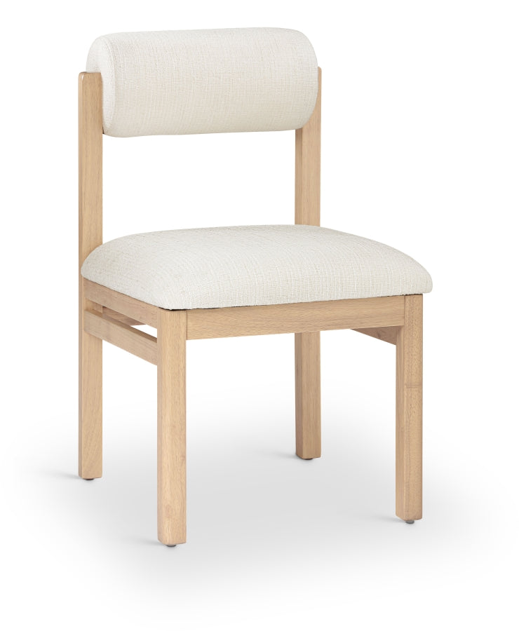 Roundhill Linen Textured Fabric Upholstered Dining Chair in Cream, Set of 2 - 11051Cream-C