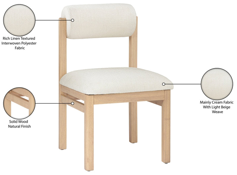 Roundhill Linen Textured Fabric Upholstered Dining Chair in Cream, Set of 2 - 11051Cream-C