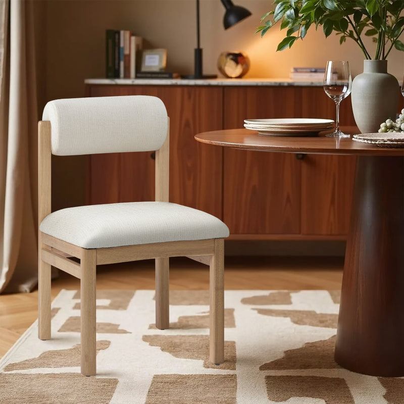 Roundhill Linen Textured Fabric Upholstered Dining Chair in Cream, Set of 2 - 11051Cream-C