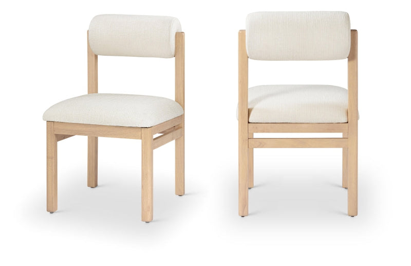 Roundhill Linen Textured Fabric Upholstered Dining Chair in Cream, Set of 2 - 11051Cream-C