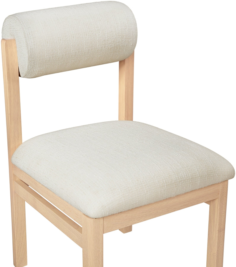 Roundhill Linen Textured Fabric Upholstered Dining Chair in Cream, Set of 2 - 11051Cream-C