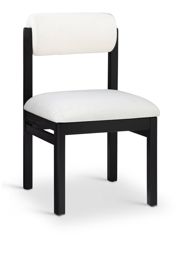 Roundhill Linen Textured Fabric Upholstered Dining Chair in Cream, Set of 2 - 11053Cream-C