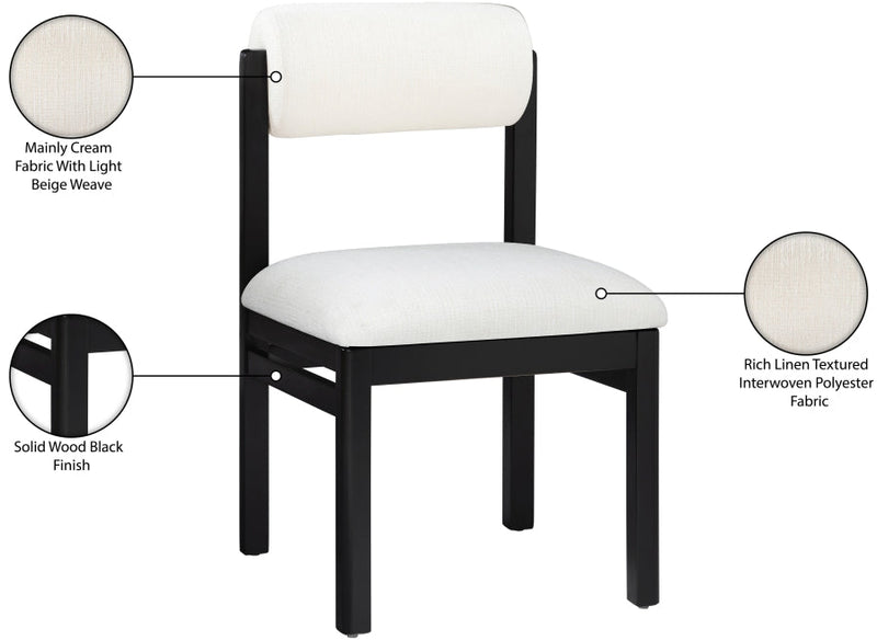 Roundhill Linen Textured Fabric Upholstered Dining Chair in Cream, Set of 2 - 11053Cream-C