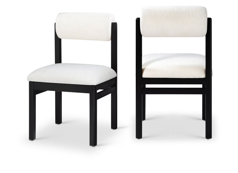 Roundhill Linen Textured Fabric Upholstered Dining Chair in Cream, Set of 2 - 11053Cream-C