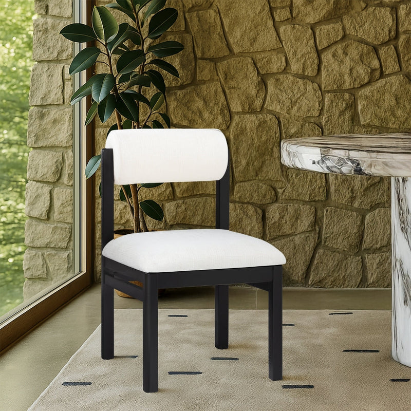 Roundhill Linen Textured Fabric Upholstered Dining Chair in Cream, Set of 2 - 11053Cream-C