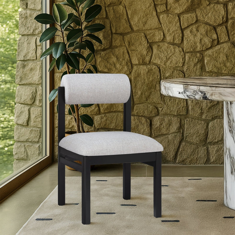Roundhill Linen Textured Fabric Upholstered Dining Chair in Grey, Set of 2 - 11053Grey-C