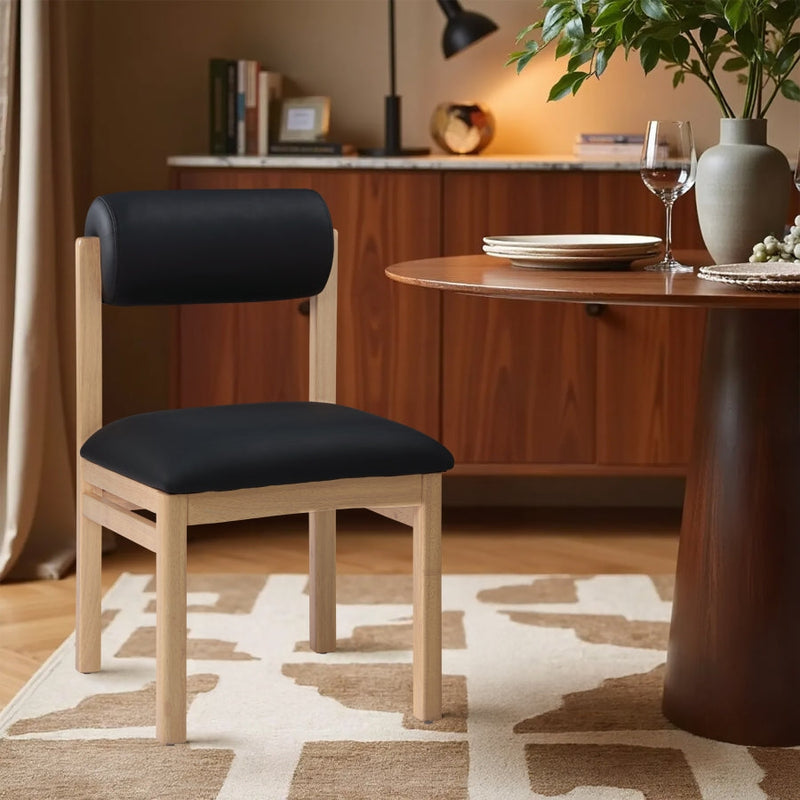 Roundhill Vegan Leather Upholstered Dining Chair in Black, Set of 2 - 11052Black-C