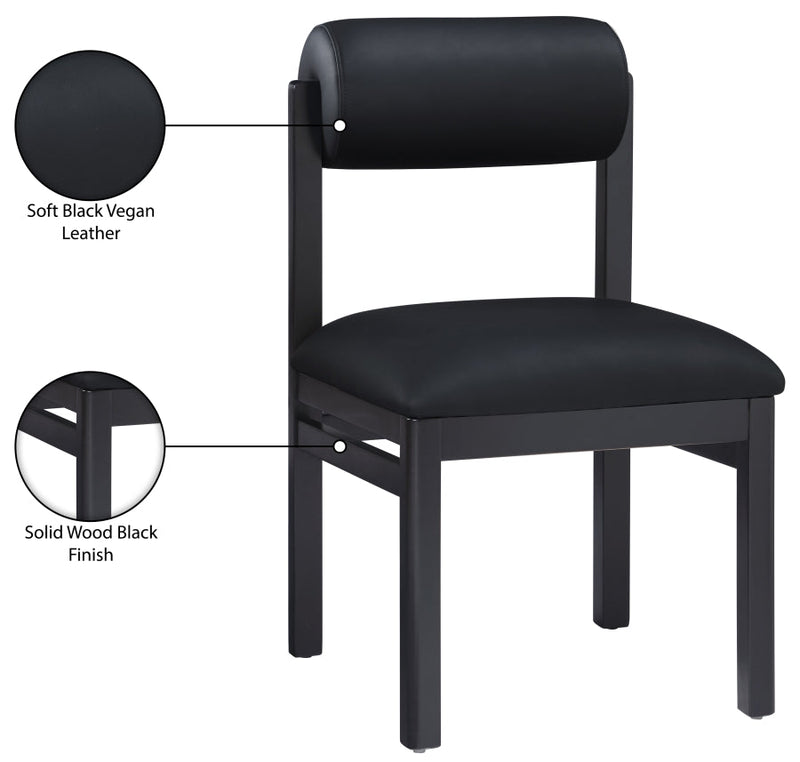 Roundhill Vegan Leather Upholstered Dining Chair in Black, Set of 2 - 11054Black-C