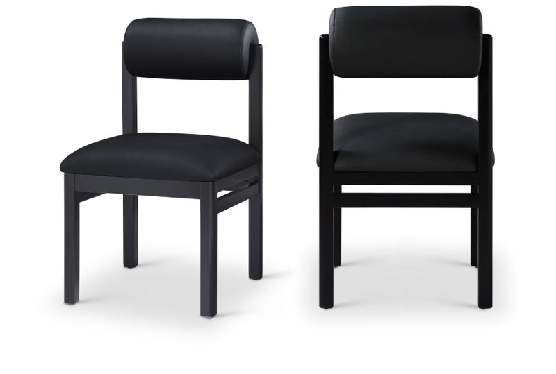 Roundhill Vegan Leather Upholstered Dining Chair in Black, Set of 2 - 11054Black-C